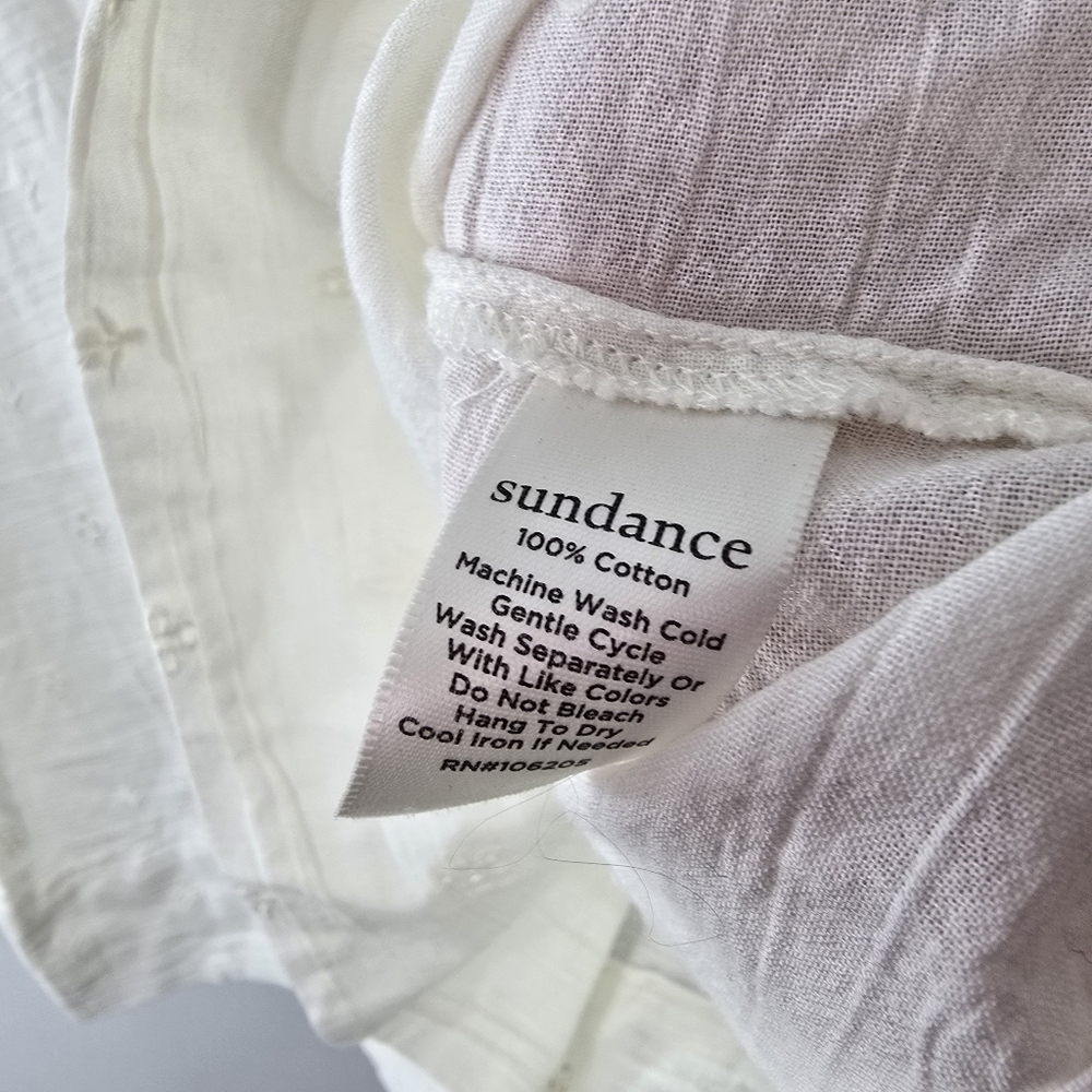 Sundance Embroidered Eyelet Blouse Peter Pan Collar Half Button Long Sleeve M - Picture 11 of 12